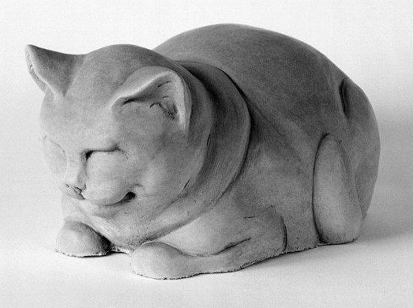 Fat Crouching Cat Sculpture Sleeping Statues Concrete Decorative Art